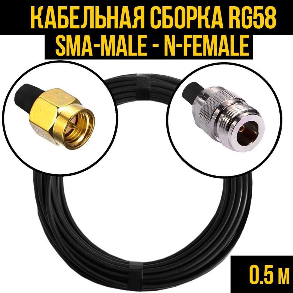 Кабельная сборка RG-58 (SMA-male - N-female), 0,5 метра