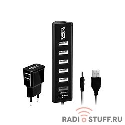 HUB GR-315UAB Ginzzu USB 3.0/2.0, 7 port(1xUSB3.0+6xUSB2.0)+adp
