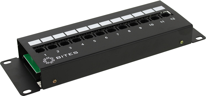 Патч-панель UTP, cat.5e, 12 портов, Dual Type, 2U, L=287мм, 5bites 