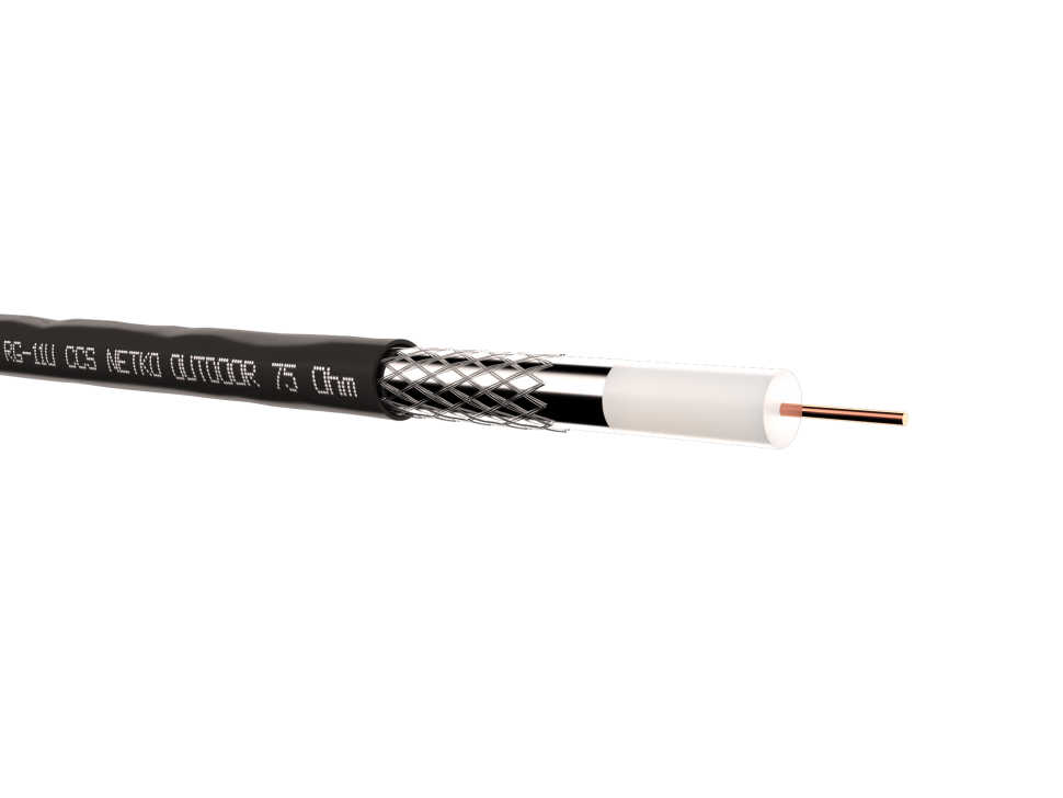 Кабель коаксиальный RG-11U, 75 Ом (CCS, оплетка 96 нитей AL), наружный, черный (305м) NETKO Optima