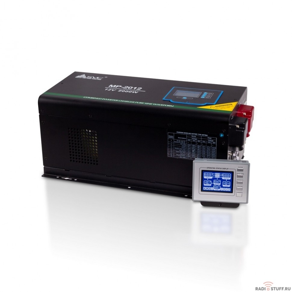SVC Инвертор MP-2012 2кВА/2кВт, Вход:12/230В, AVR в реж. ИБП: 180-265В±4%, AVR в реж. инвертора:160-265В±4%, Вых.:220В±10%, 50±0.3Гц, Чистая синусоида, Внешние АКБ(не входят в комплект),LCD-дисплей 