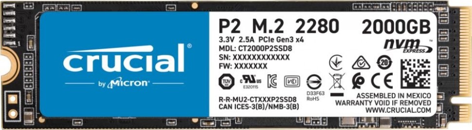 SSD жесткий диск M.2 2280 2TB P2 CT2000P2SSD8 CRUCIAL